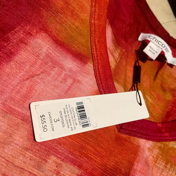 Chico's Pink Blossom 3/4 Sleeve top size XL. - Picture 3 of 3